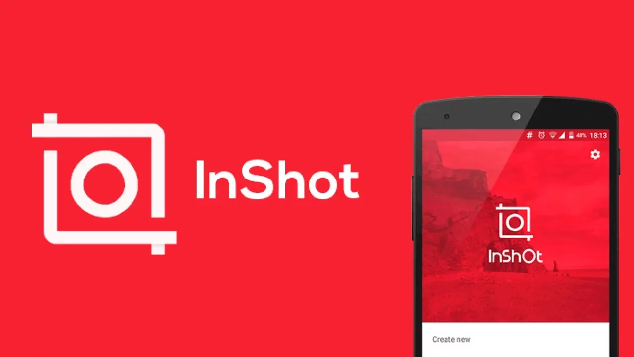 Tampilan aplikasi InShot di smartphone, dengan banner berwarna merah.